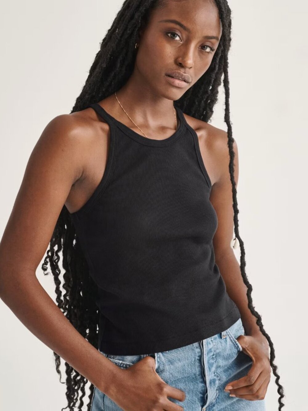 Denim Forum The Jane Rib Tank Top in Black - Size M